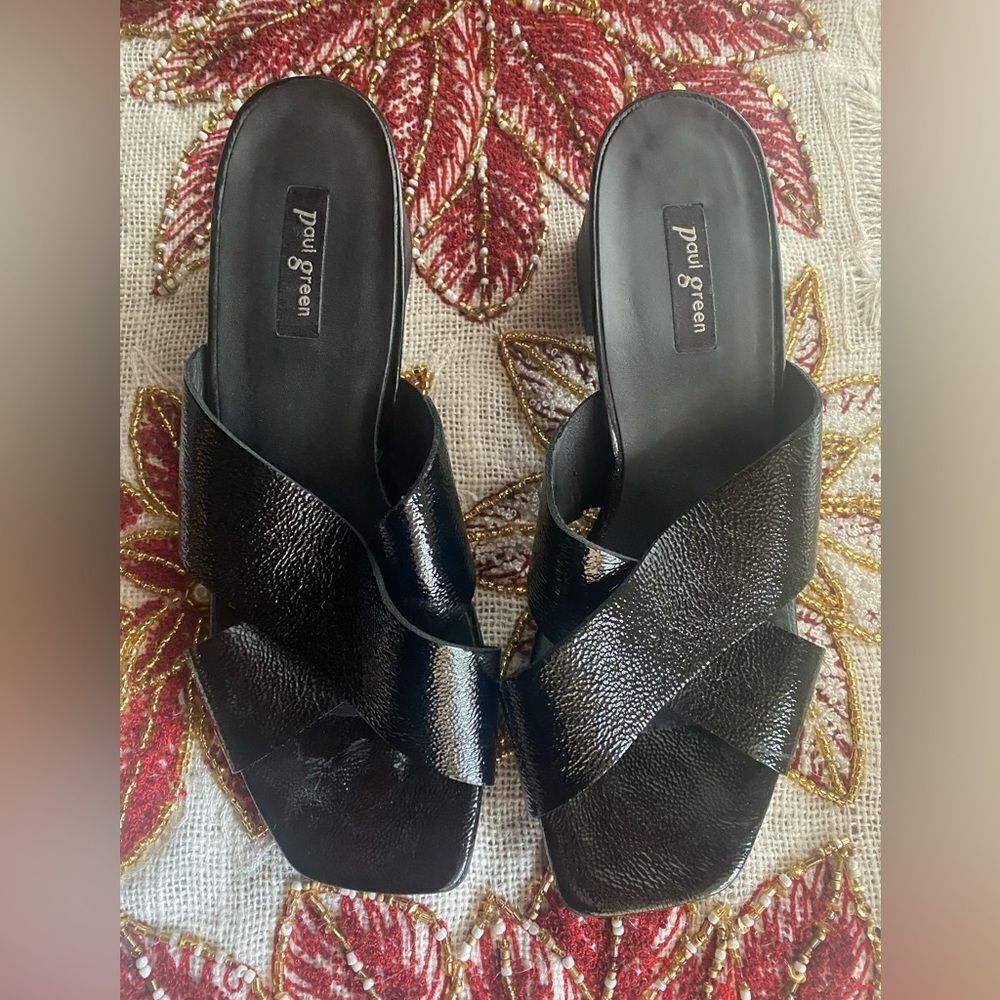 PAUL GREEN Sandals Black Leather  Soft Heels Shoes UK 3.5 US 6 Made In Austria